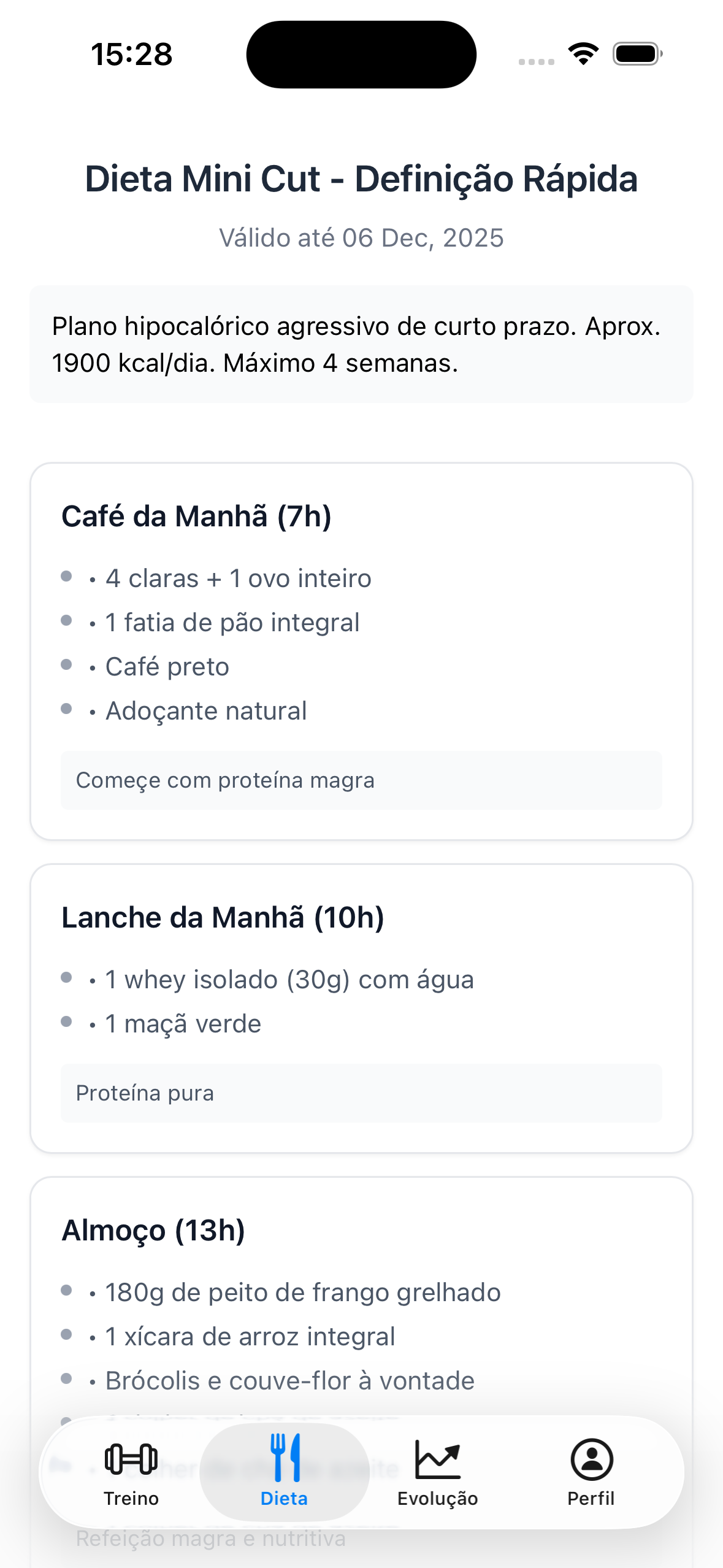 App iOS - Plano alimentar do aluno