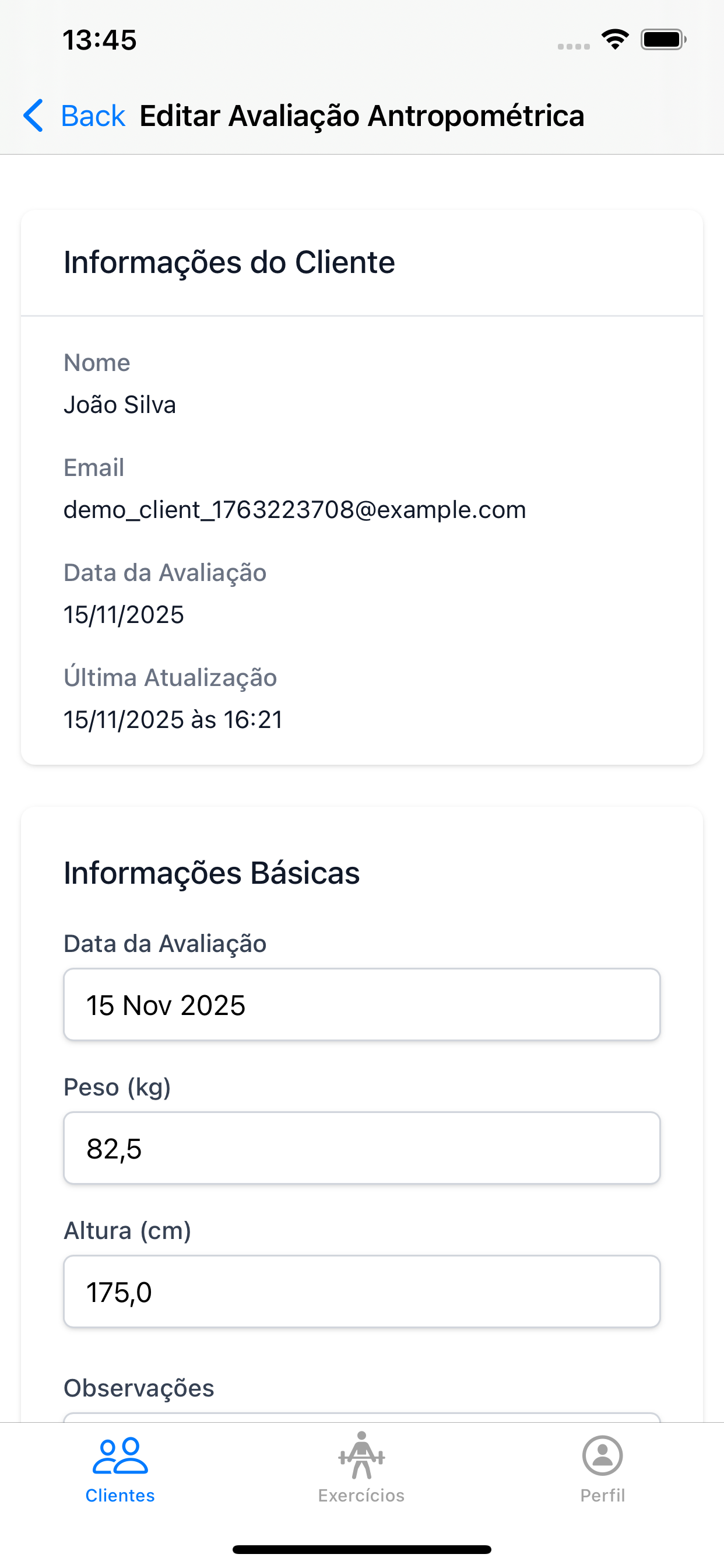 App do coach - Avaliação antropométrica